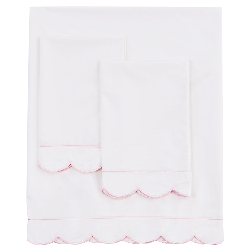 Scallop Frame Embroidered Cotton Percale Sheet Set - The Well Appointed House 