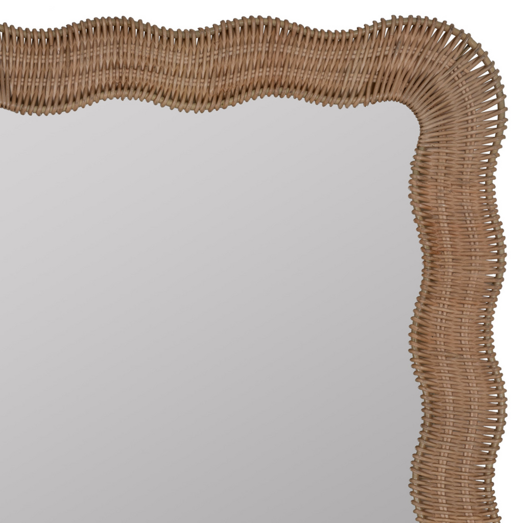 Rectangular Natural Rattan Scalloped Edge Wall Mirror - The Well Appointed House