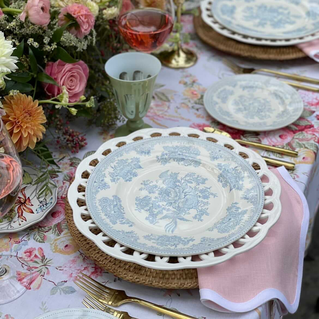 Scalloped Square Table Linen, Peony Pink - The Well Appointed House