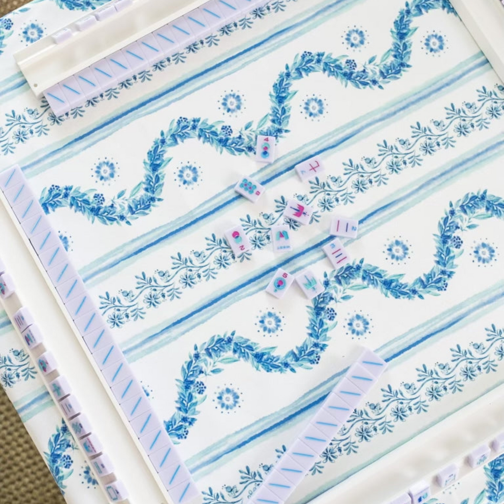 Scalloped Square Table Topper - Boxwood Garden, Delft Blue - The Well Appointed House