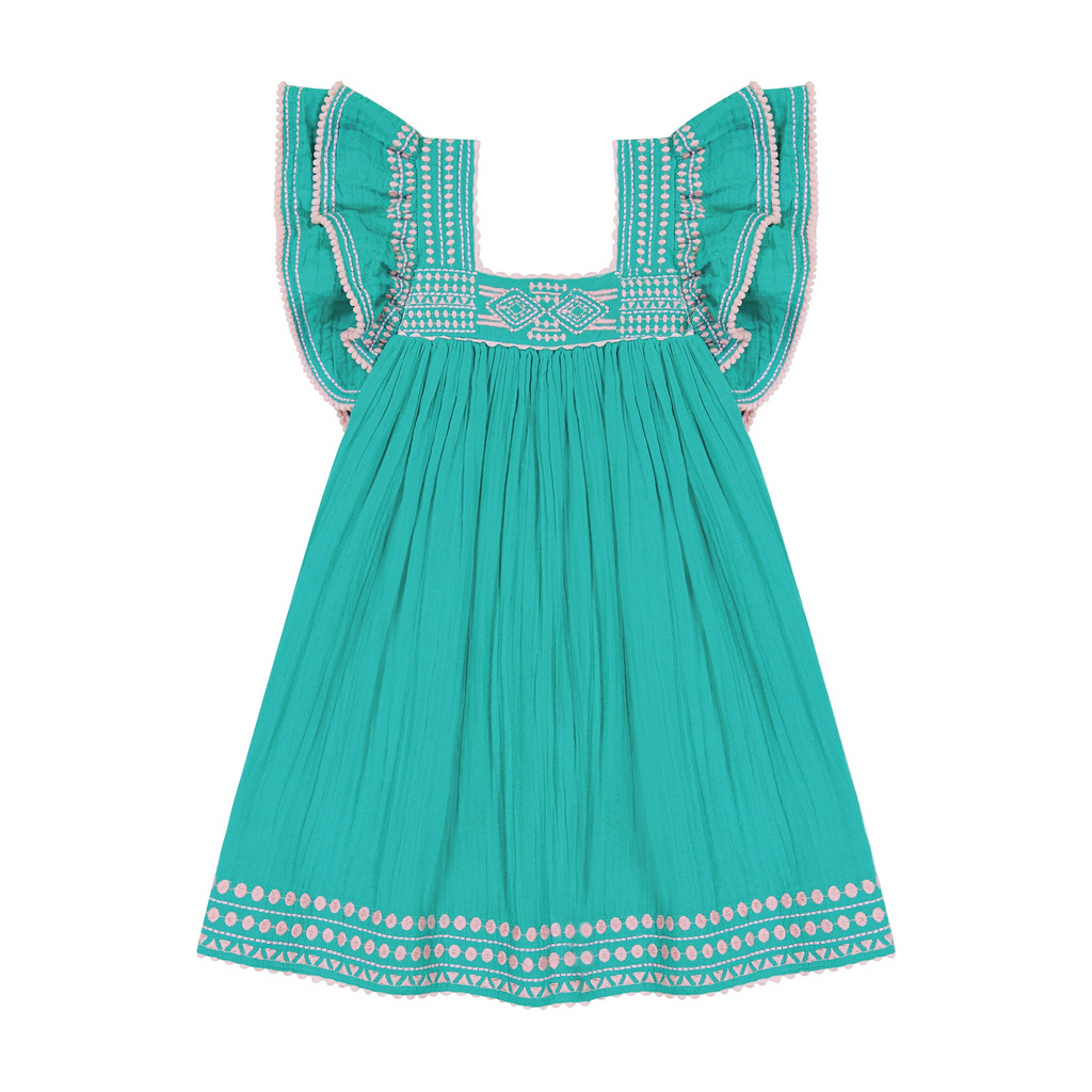 Serena Girl's Tassel Dress in Ocean Embroidery - The Well Appointed House
