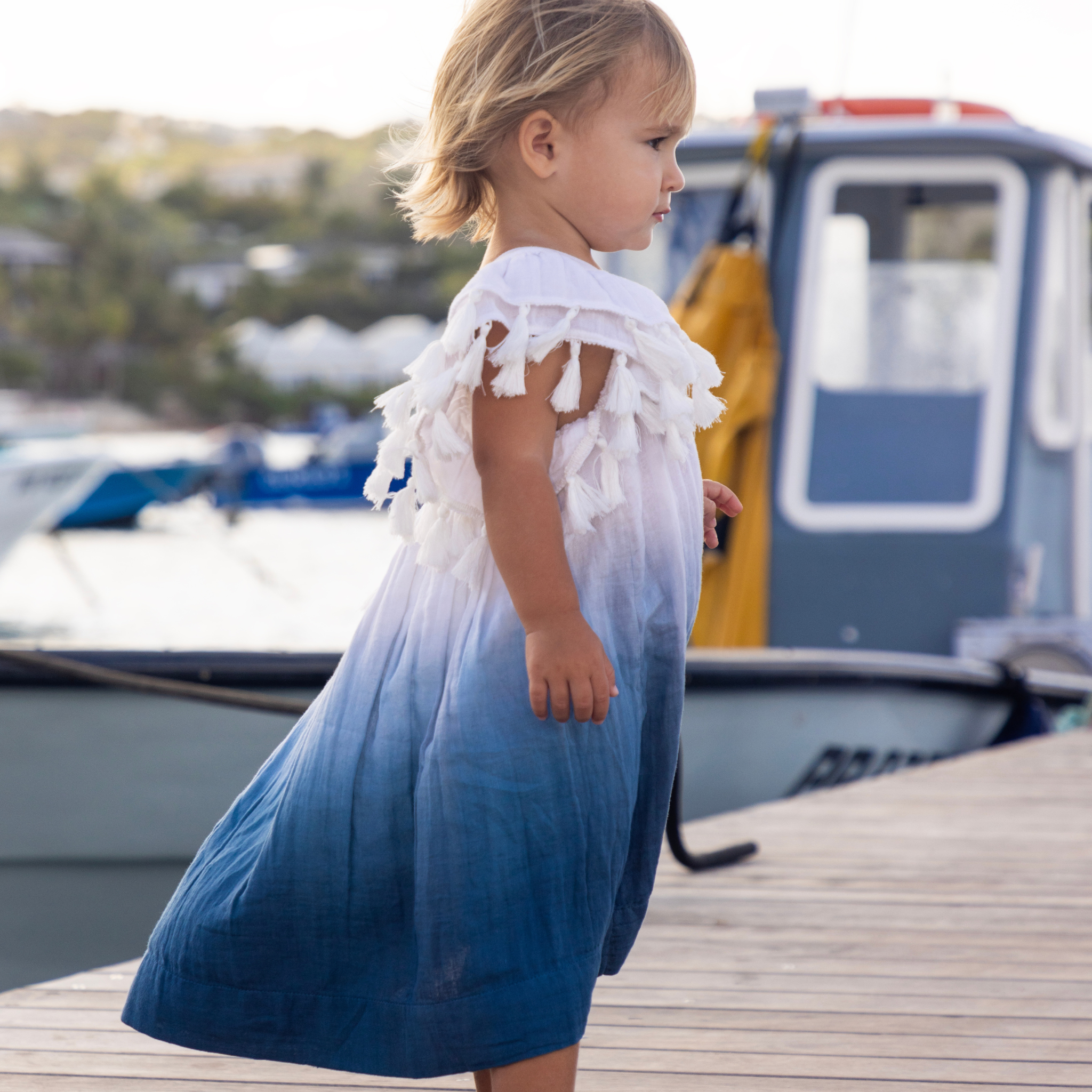 Serena Girls Tassel Dress Blue Ombre 2 / Blue Serena Girls Tassel Dress Blue Ombre 2 / Blue
