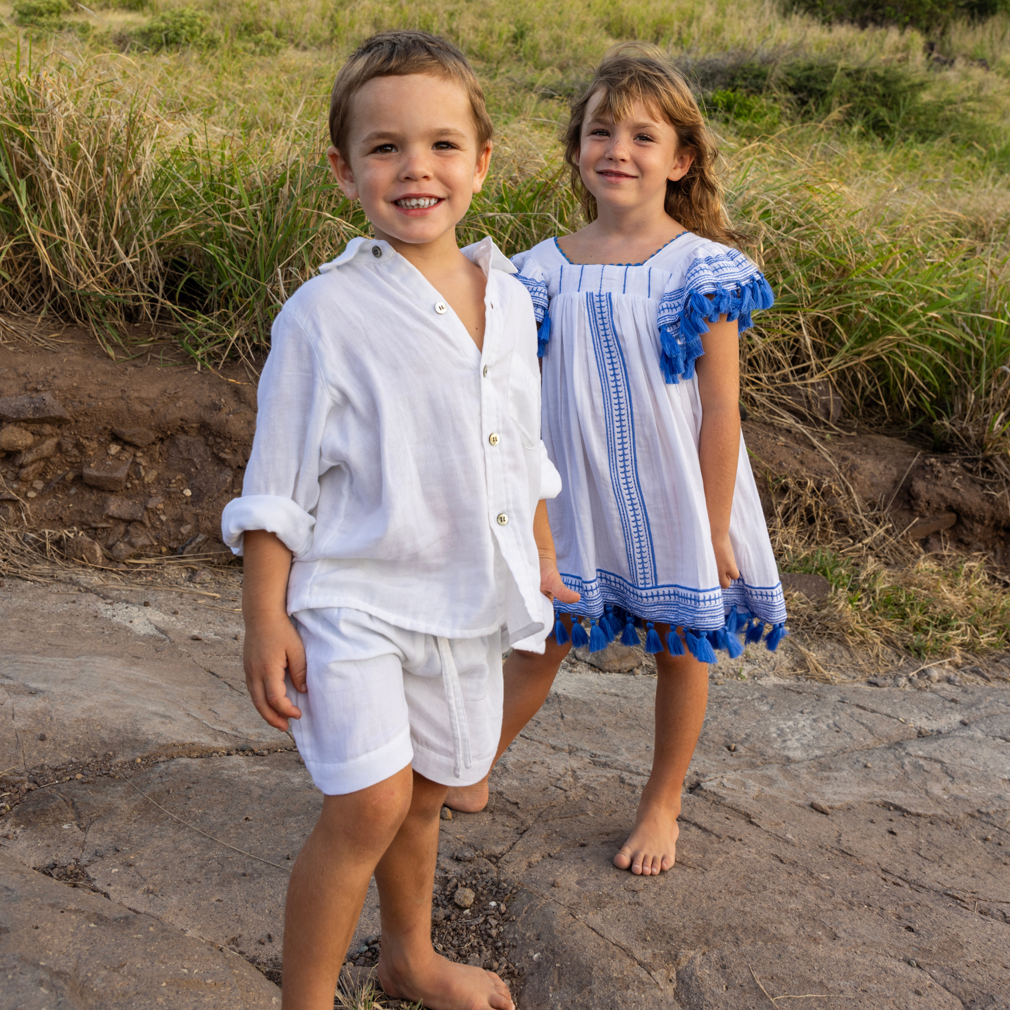 blue tassel dress Serena Girl's Tassel Dress, White/Lapis Blue Embroidery – The Well Appointed House