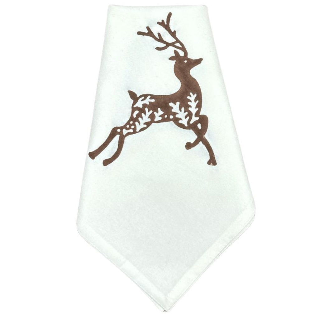 Set of 4 Cocoa Enchanted Reindeer Motif Napkins - The Well Appointed House 