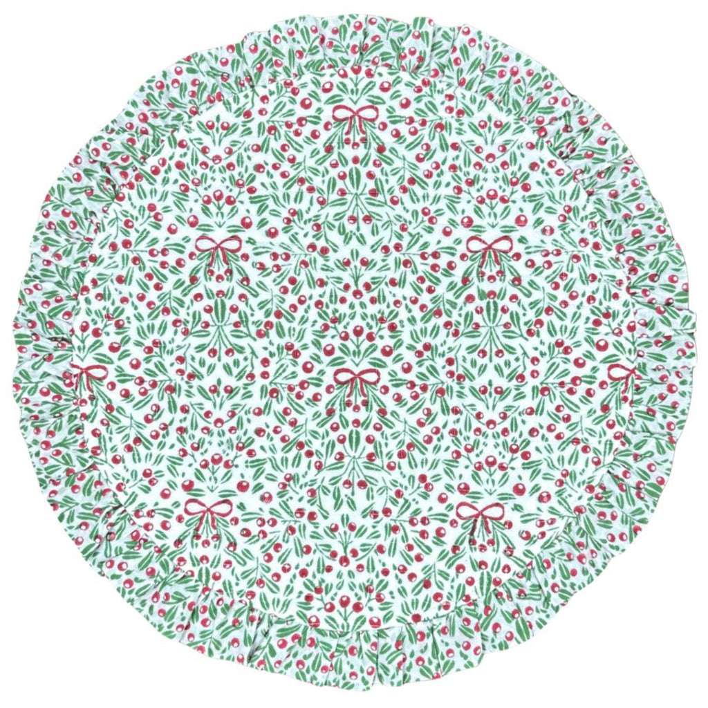 Set of 4 Mistletoe & Bows Quilted Ruffle Placemats - The Well Appointed House 