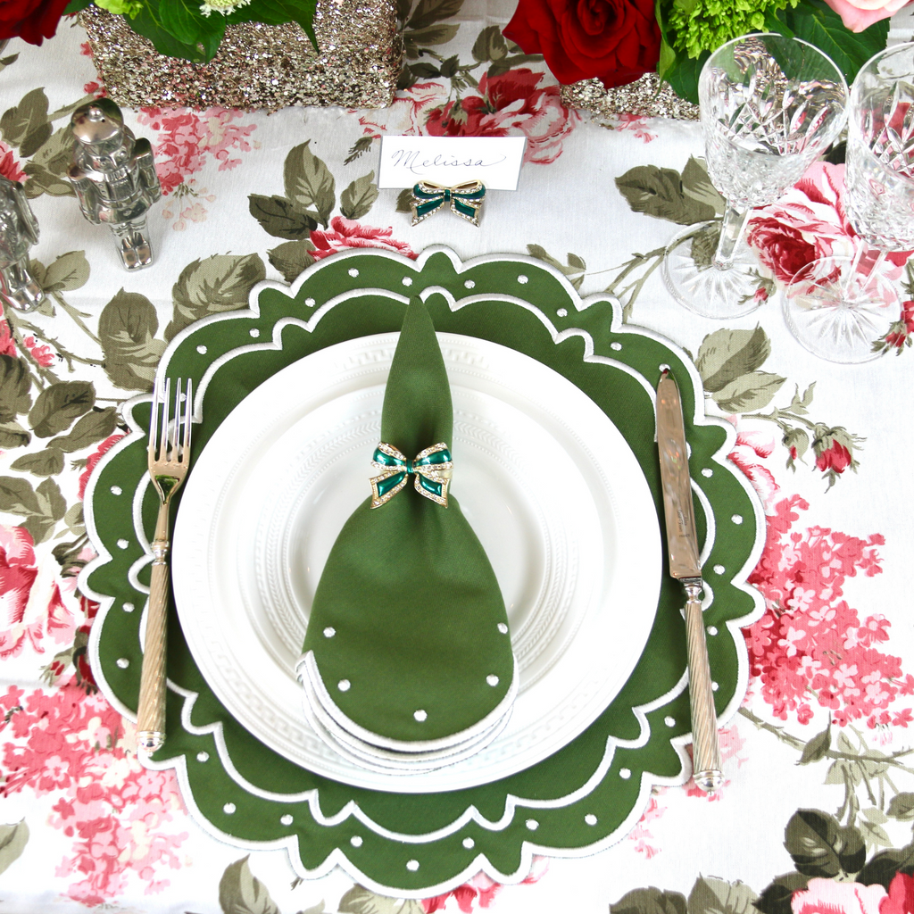Set of Four Green Enamel Bow Place Card Holders - The Well Appointed House