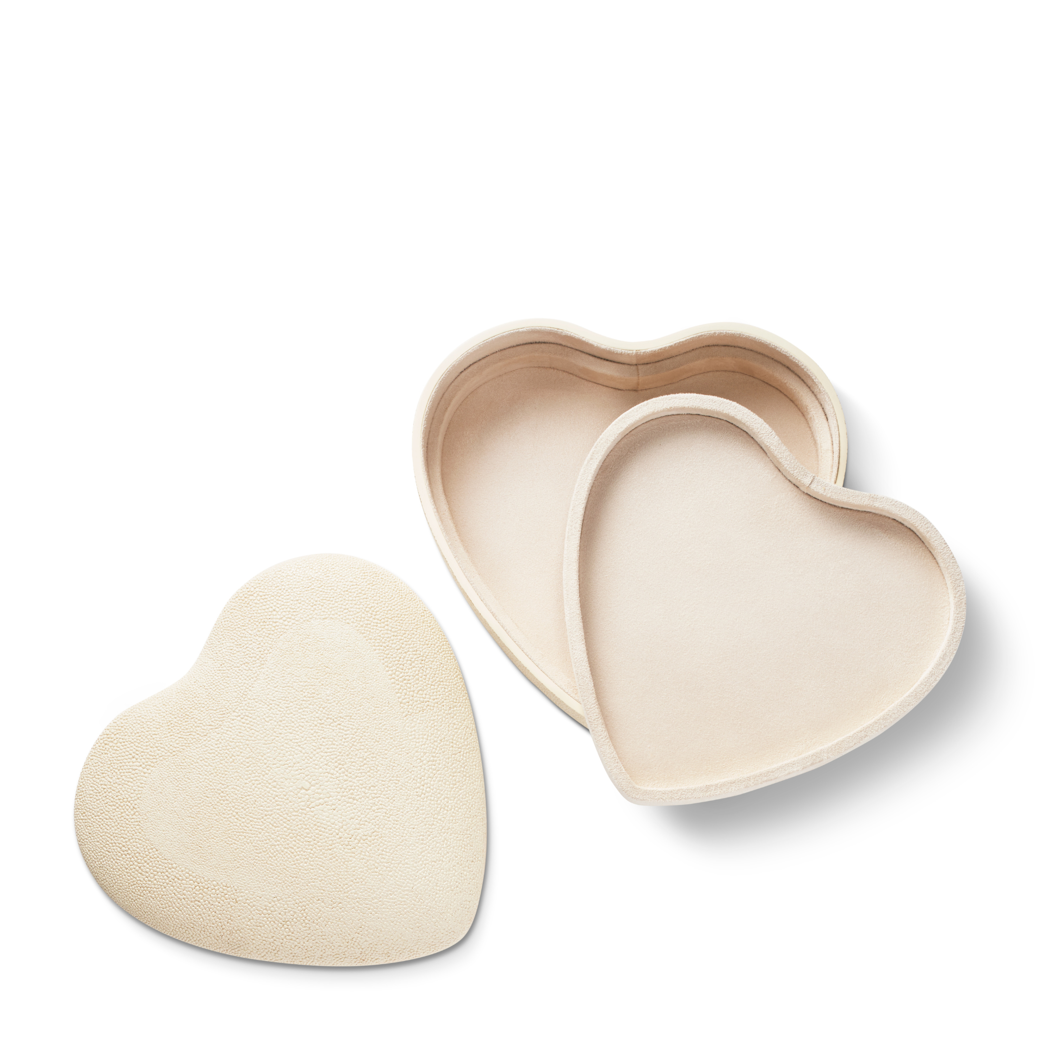 Aerin Embossed Shagreen Luxury Heart Shaped Jewelry Box in Cream