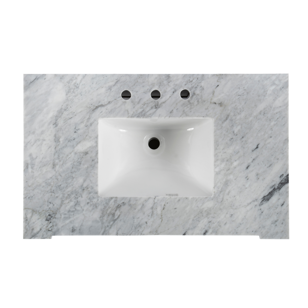 Single Sink Carrera Marble Topped Glossy White Vanity - The Well Appointed House