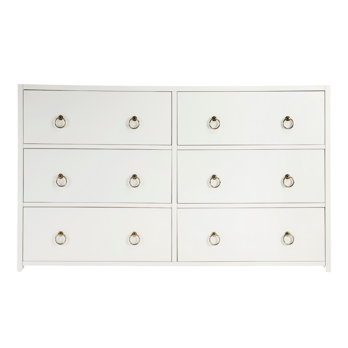 Transitional Minimalist Six Drawer Dresser in Smooth White Finish With Ring  Pulls