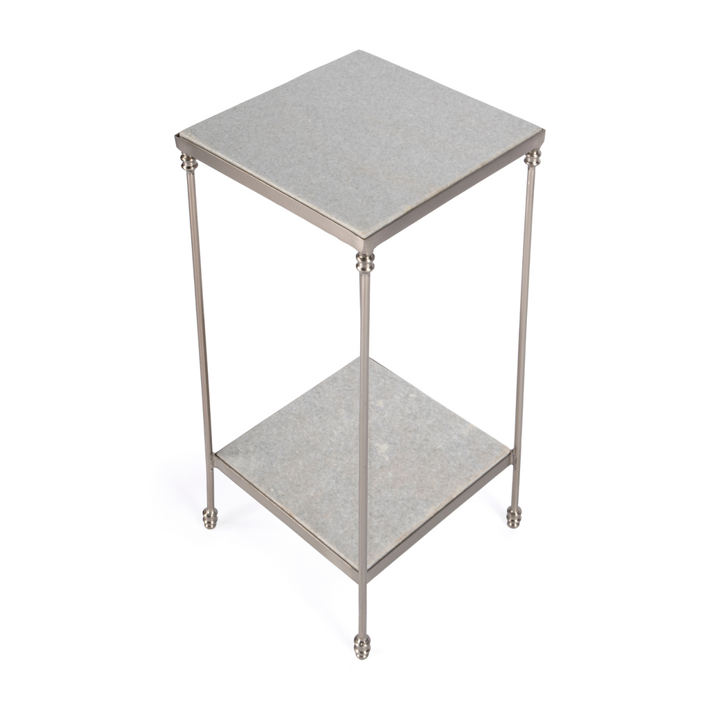 Slender Iron and White Marble Two Tier Side Table - The Well Appointed House