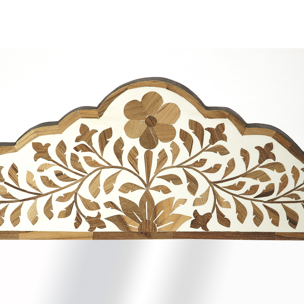 Small Wood and White Bone Inlay Mosaic Floral Wall Mirror - The Well Appointed House
