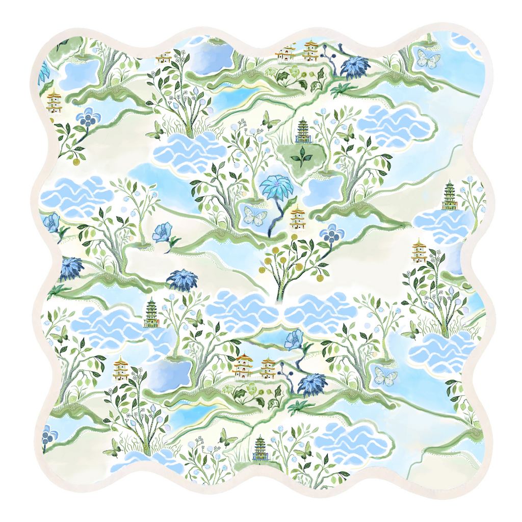 Square Scalloped Placemat, Blue Pagoda - The Well Appointed House