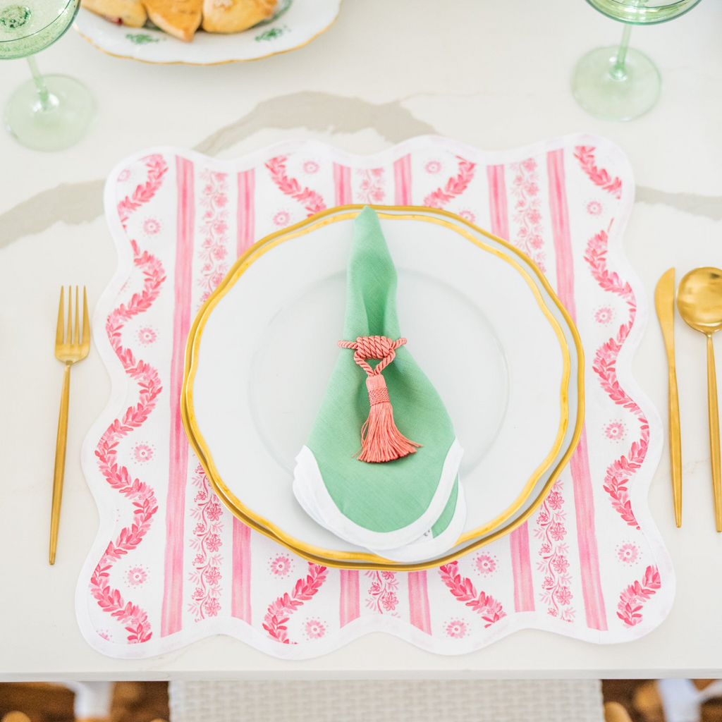 Square Scalloped Placemat, Boxwood Garden - Rose - The Well Appointed House