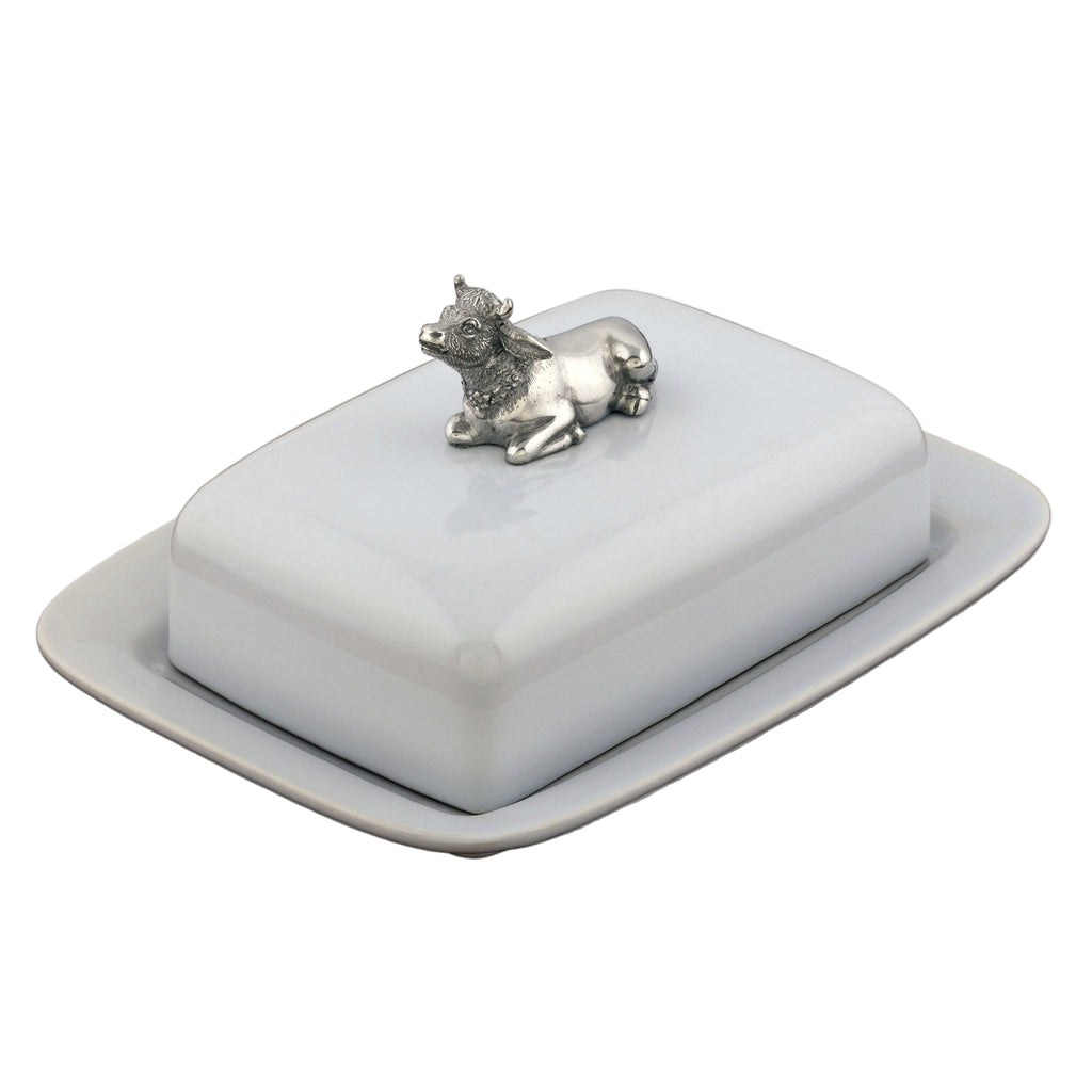Stoneware Butter Dish with Pewter Mabel the Cow - The Well Appointed House