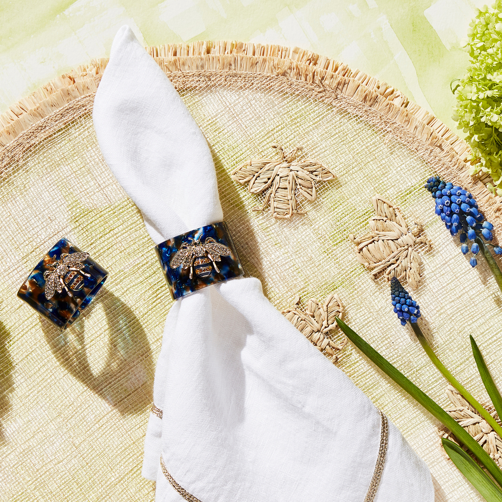 Stripey Bee Resin Napkin Rings, Blue Tortoiseshell, Set of Four - The Well Appointed House