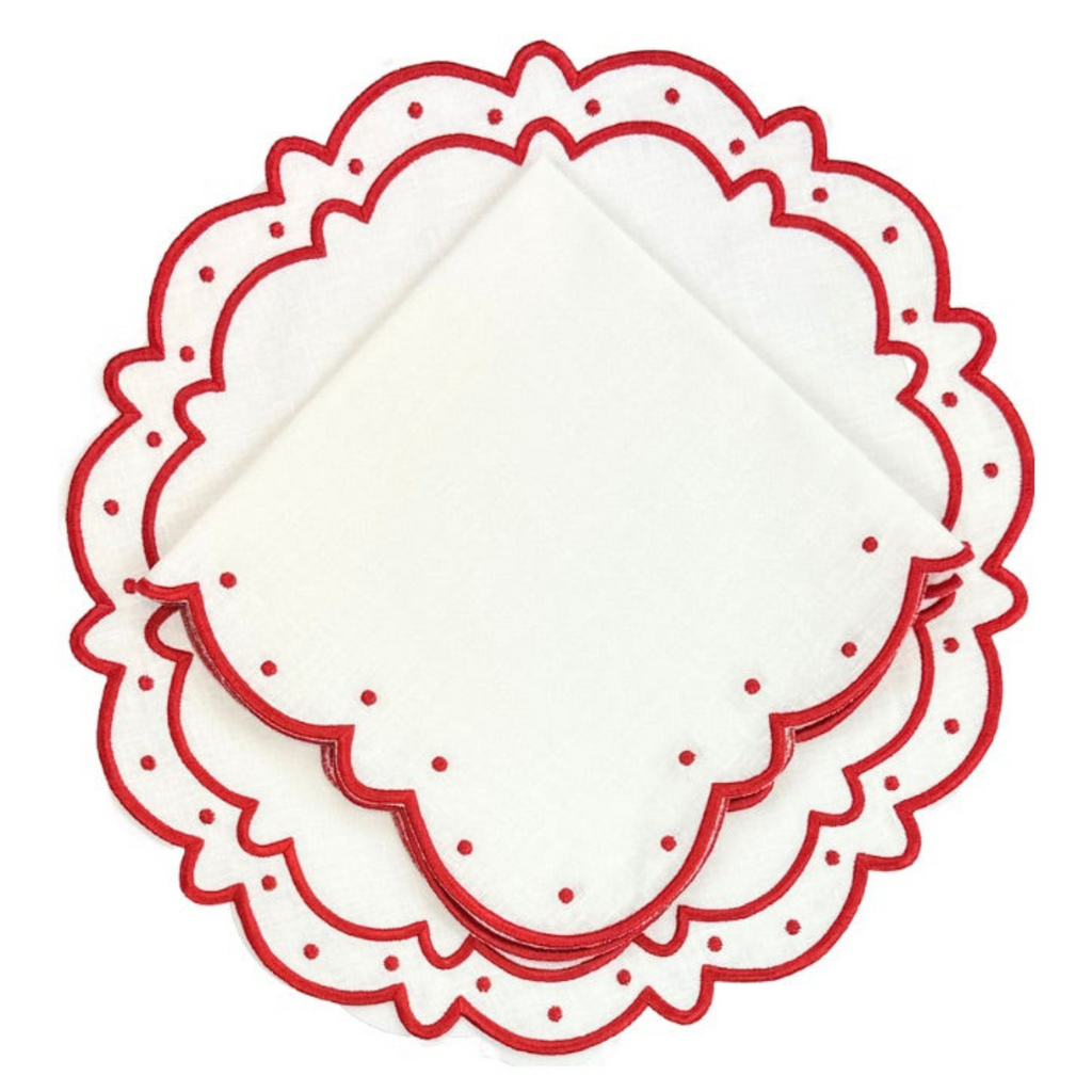 Studio Collection: Ava Napkins in Linen - White/Red (Set of 4) - The Well Appointed House