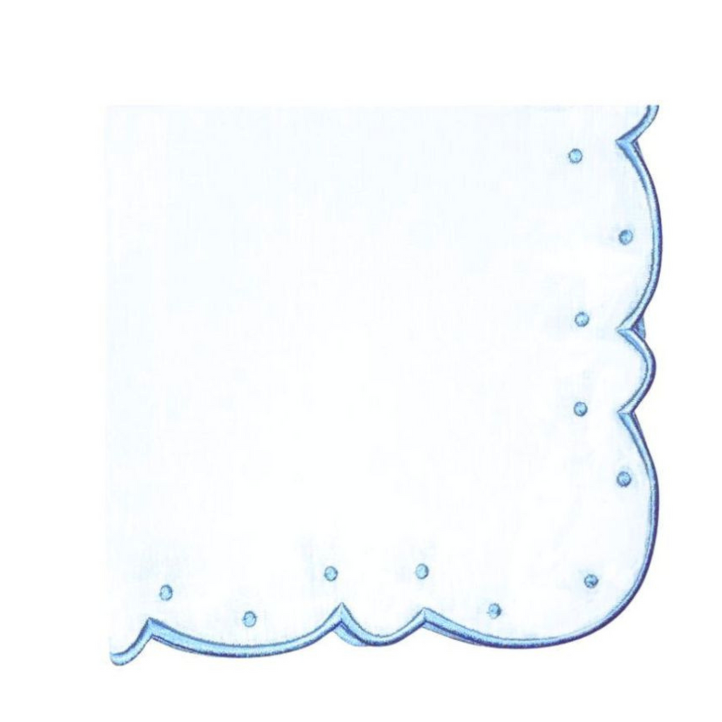 Studio Collection Linen: Ava Napkins in White/Blue, Set of 4 - The Well Appointed House