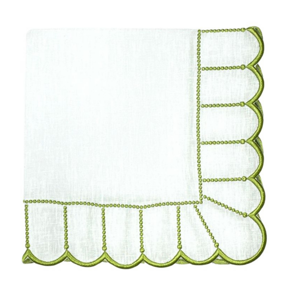 Studio Collection Linen Pippa Napkin in White/Green, Set of 4 - The Well Appointed House