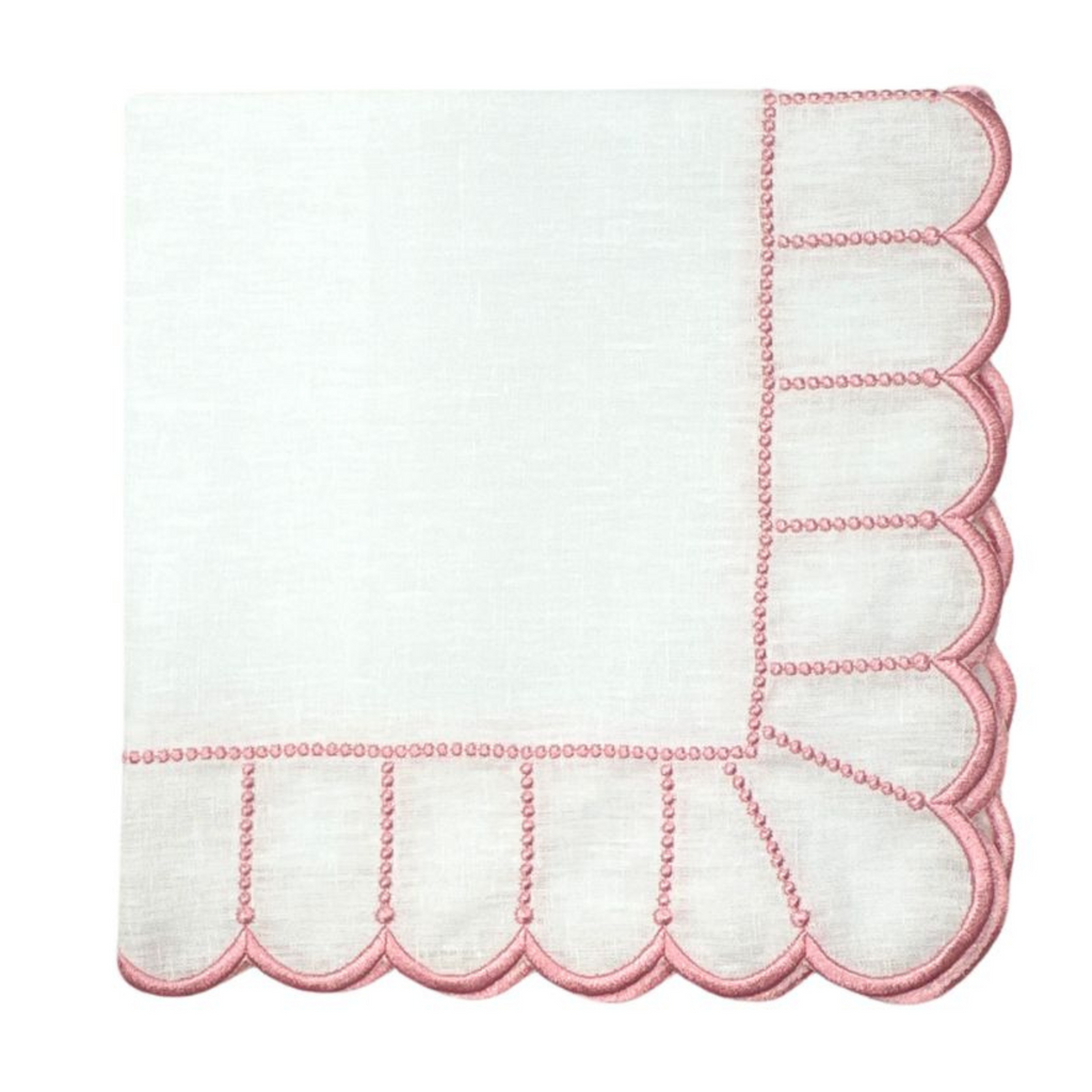 Studio Collection Linen Pippa Napkin in White/Pink, Set of 4 - The Well Appointed House