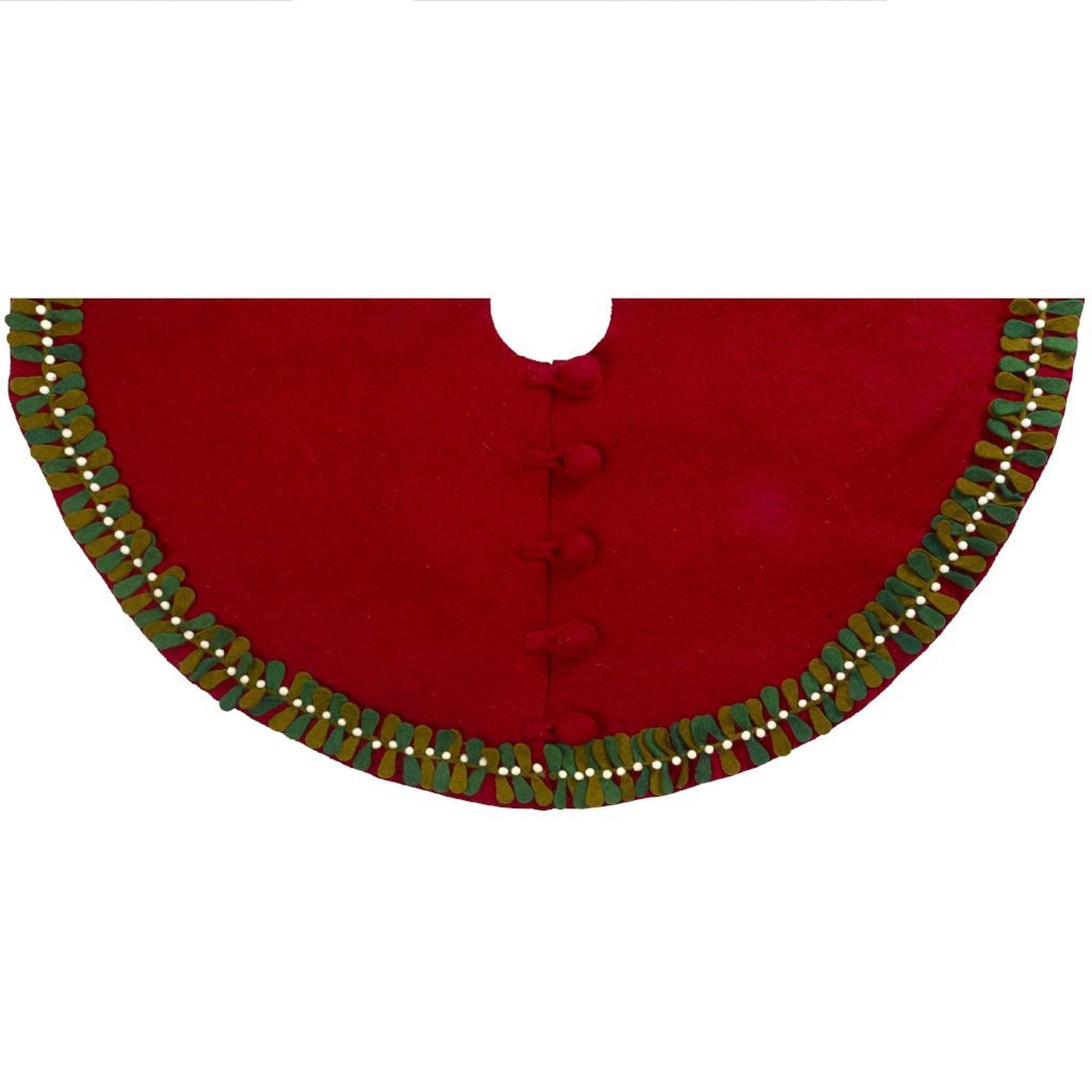 26"  - Mistletoe Border on Red  Mini Tree Skirt" - The Well Appointed House