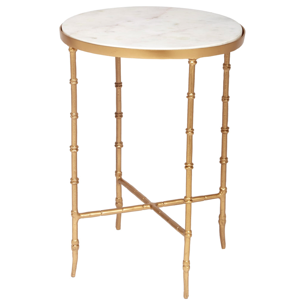 Murphy Oval Accent Table with Gold Finish and White Marble Top - The Well Appointed House