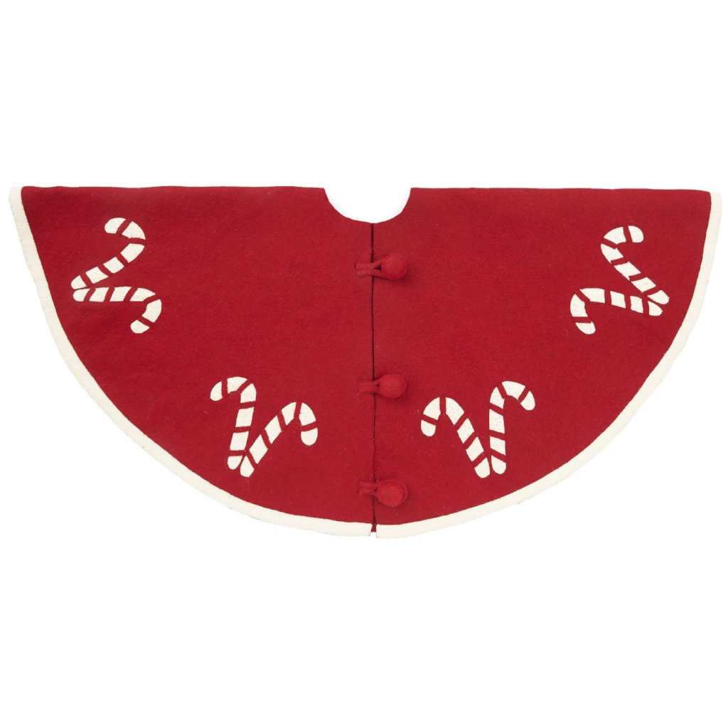 Handmade Christmas Tree Skirt in Felt - Candy Canes on Red - 60" - The Well Appointed House