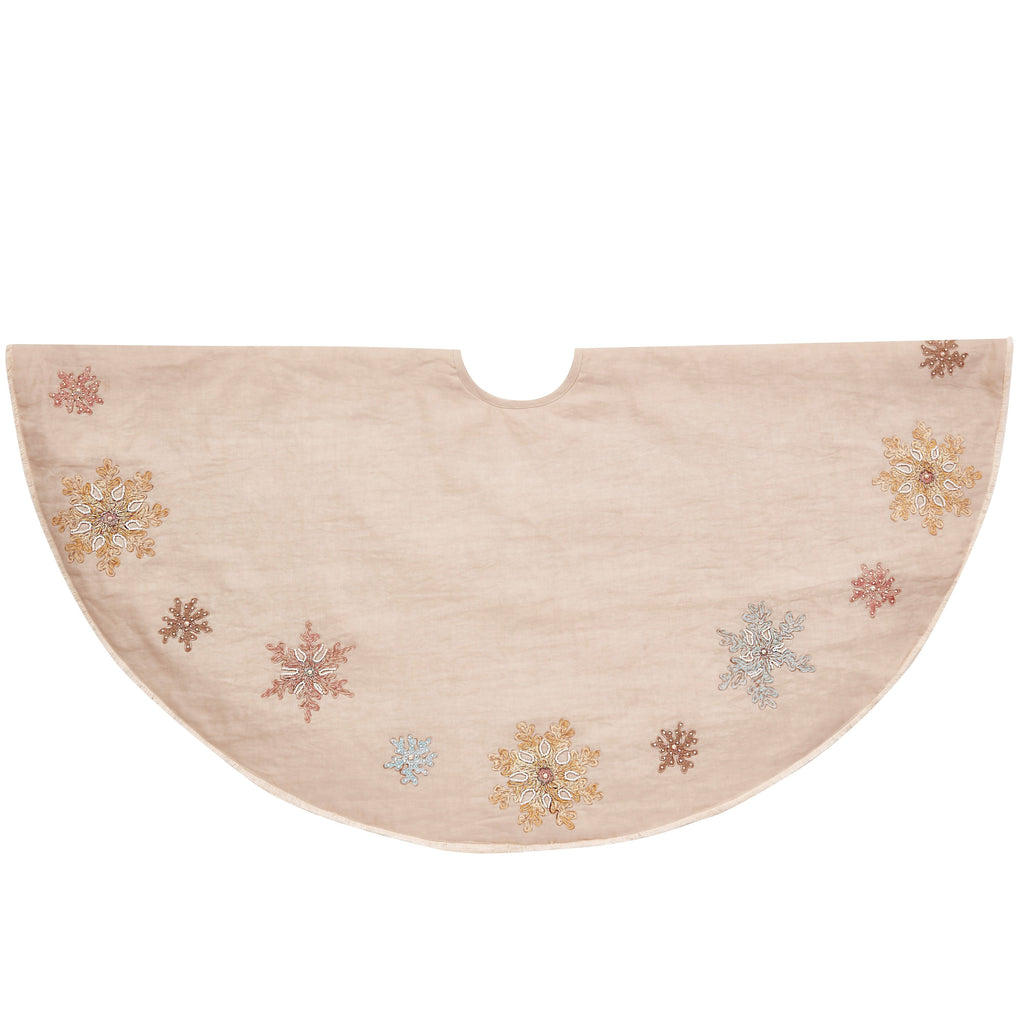 Pastel Snowflakes Christmas Tree Skirt in Natural Linen - 60" - The Well Appointed House