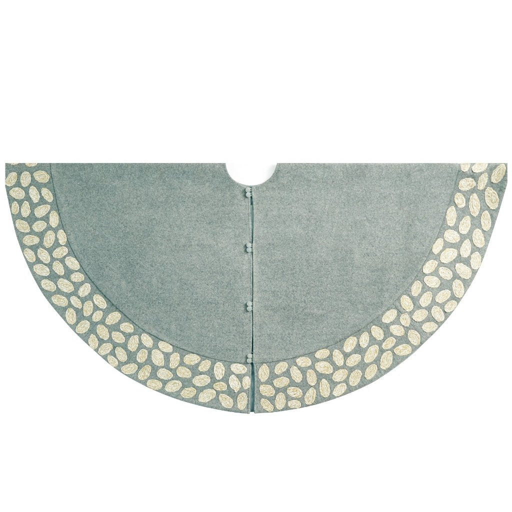 Handmade Christmas Tree Skirt in Recycled Wool - Pebble Border on Gray- 60" - The Well Appointed House