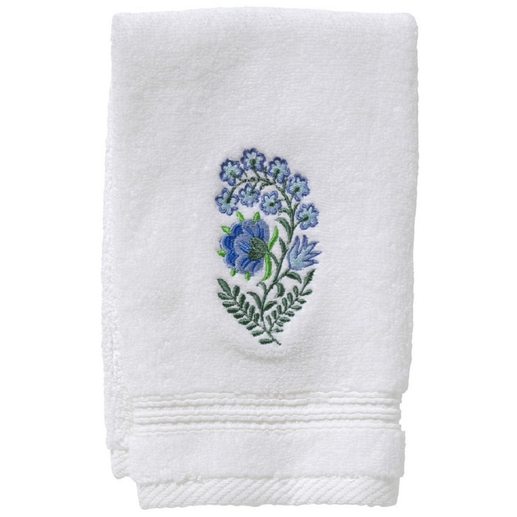 Terry Guest Towel With Blue Fleur Embroidery - The Well Appointed House