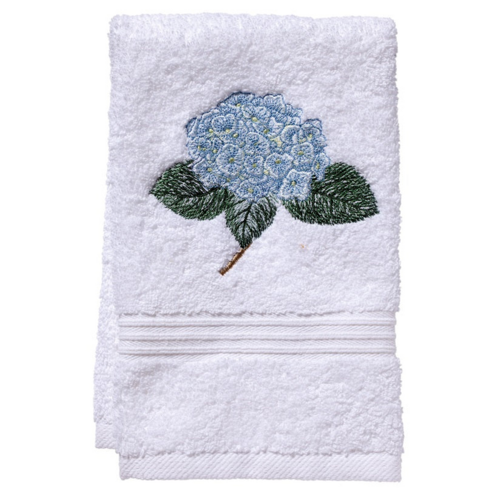 Terry Guest Towel With Embroidered Light Blue Hydrangea - The Well Appointed House
