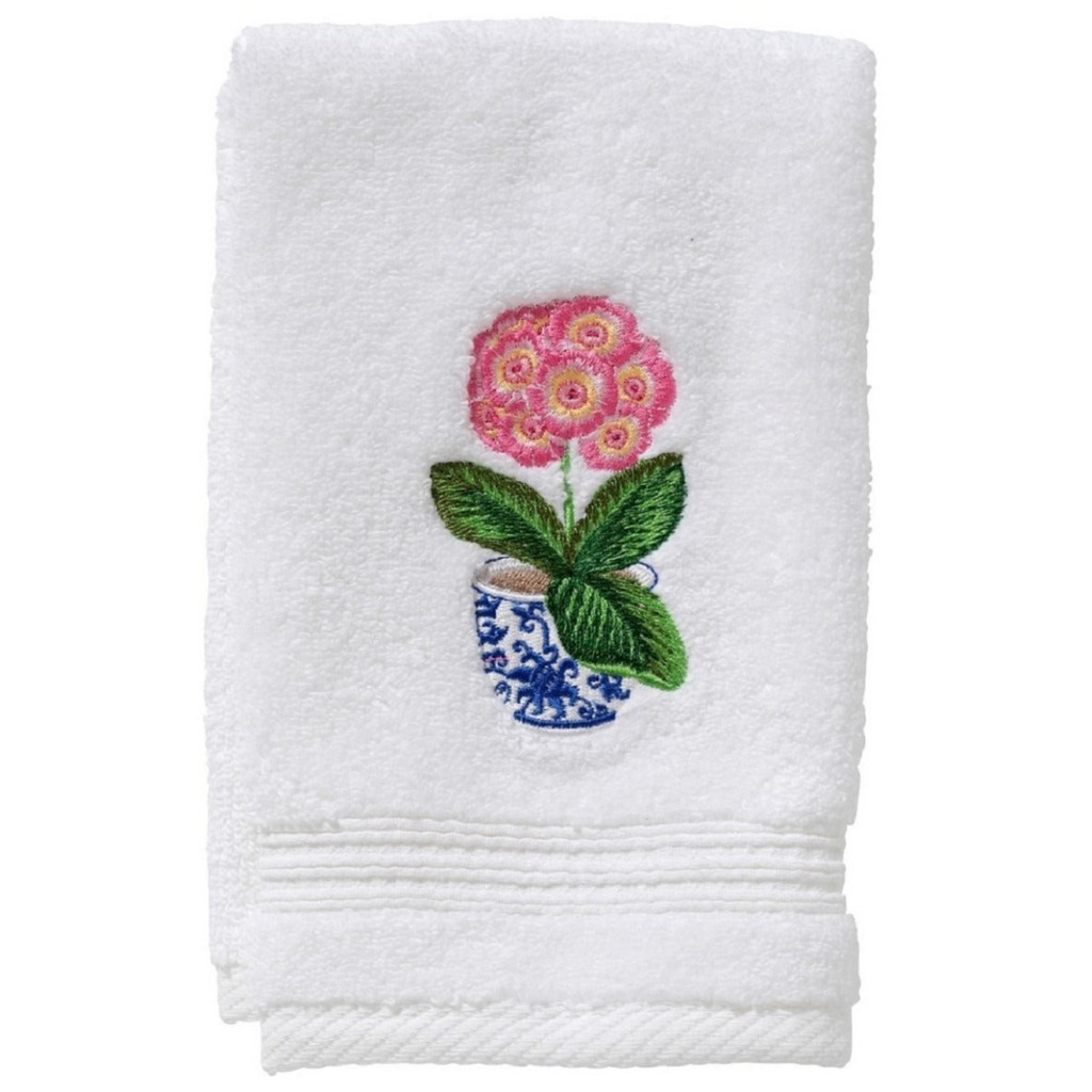 Terry Guest Towel With Embroidered Potted Pink Primrose - The Well Appointed House