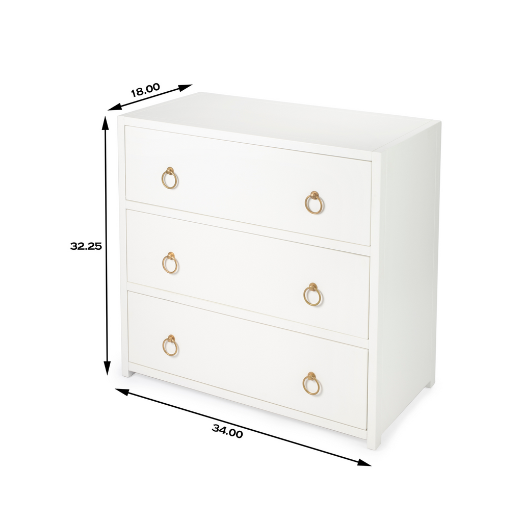 Three Drawer Chest in White - The Well Appointed House