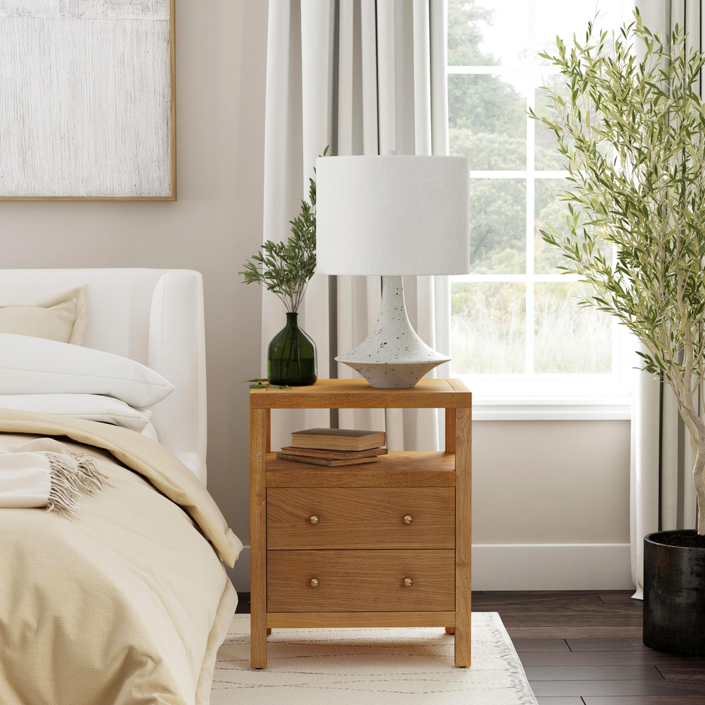 Traditional Two Drawer Nightstand in Light Natural Finish - The Well Appointed House