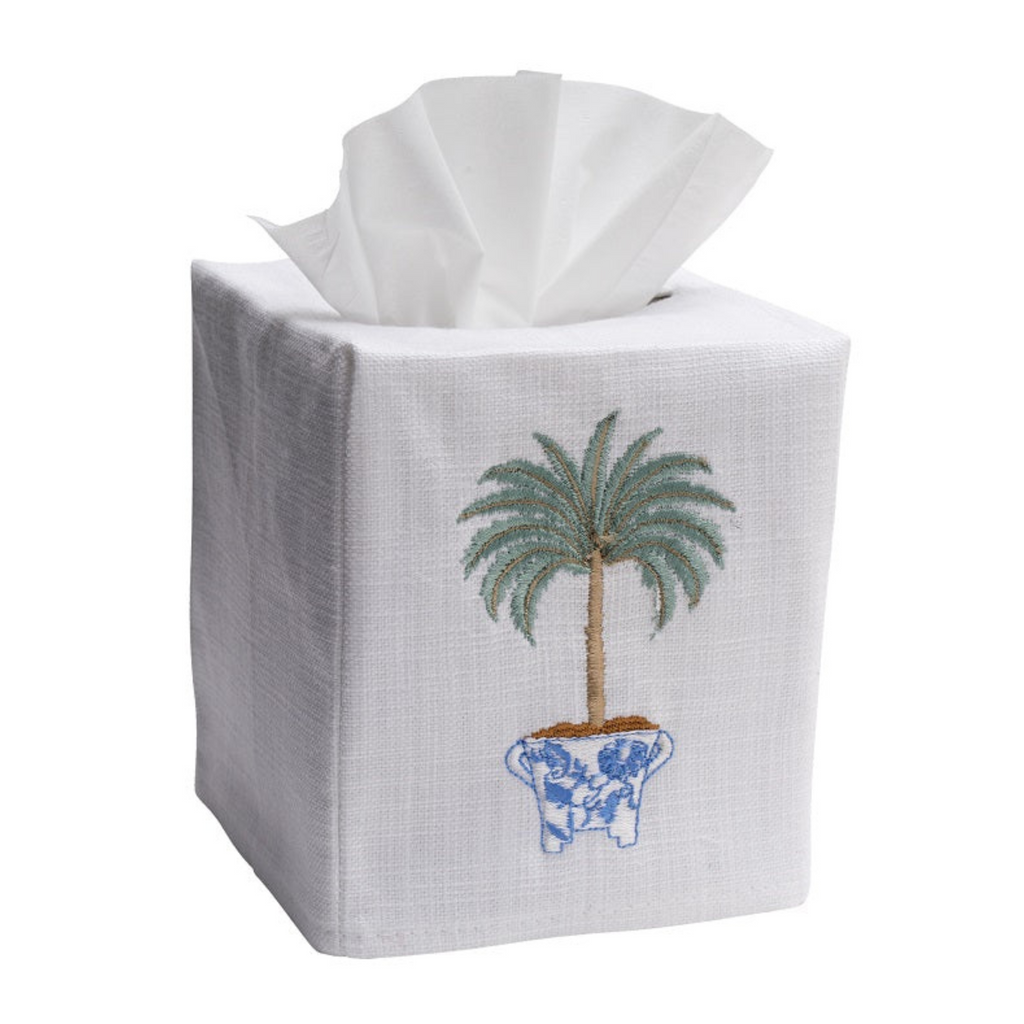 Tropical Palm Tree Embroidered Tissue Box Cover - The Well Appointed House