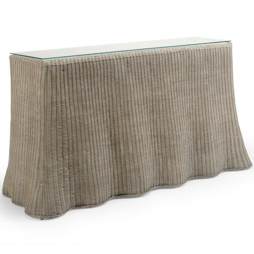Florence Wicker Waves Scalloped Console Table in Greywash - Sideboards & Consoles - The Well Appointed House