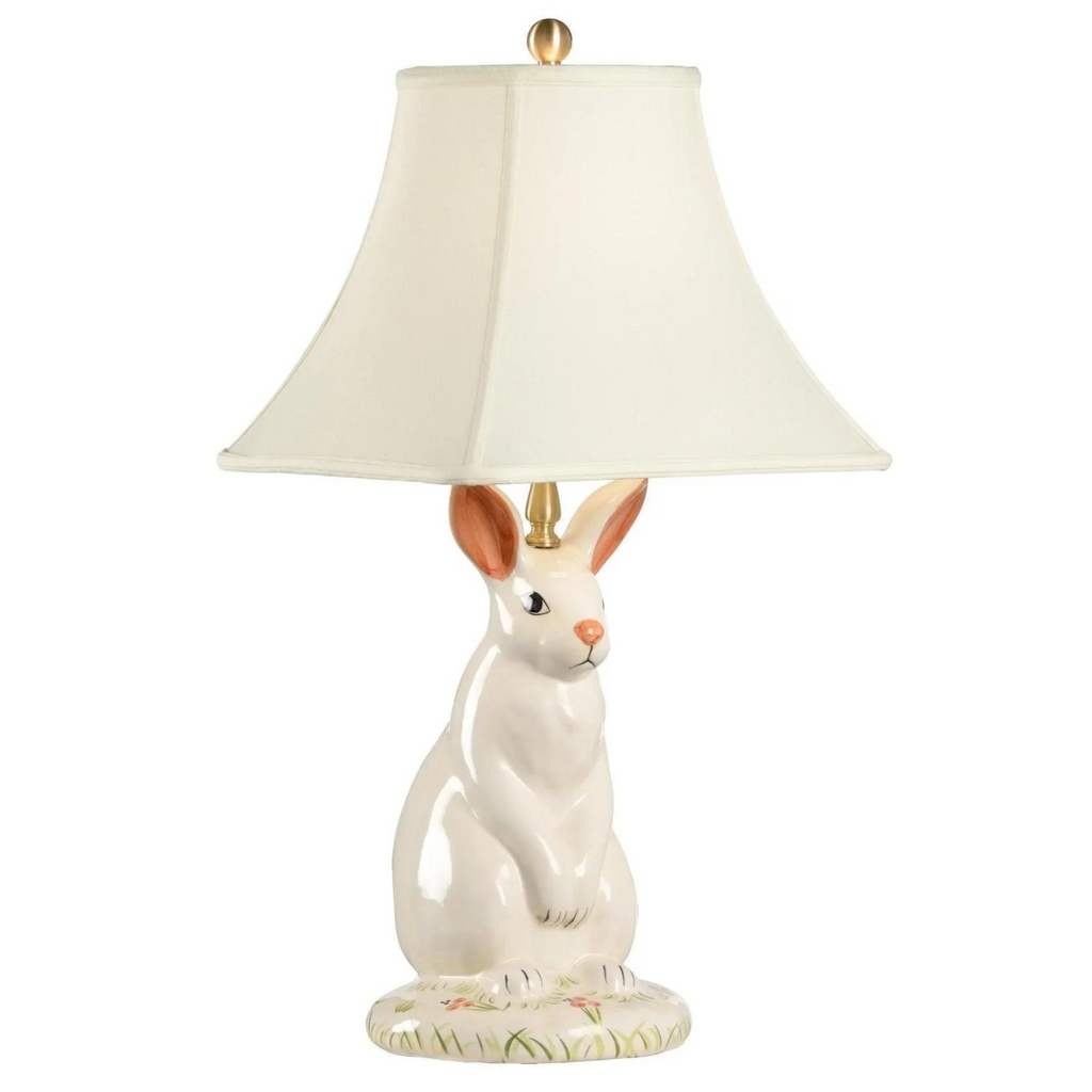 Hand Painted Porcelain Rabbit Lamp with Shade - The Well Appointed House