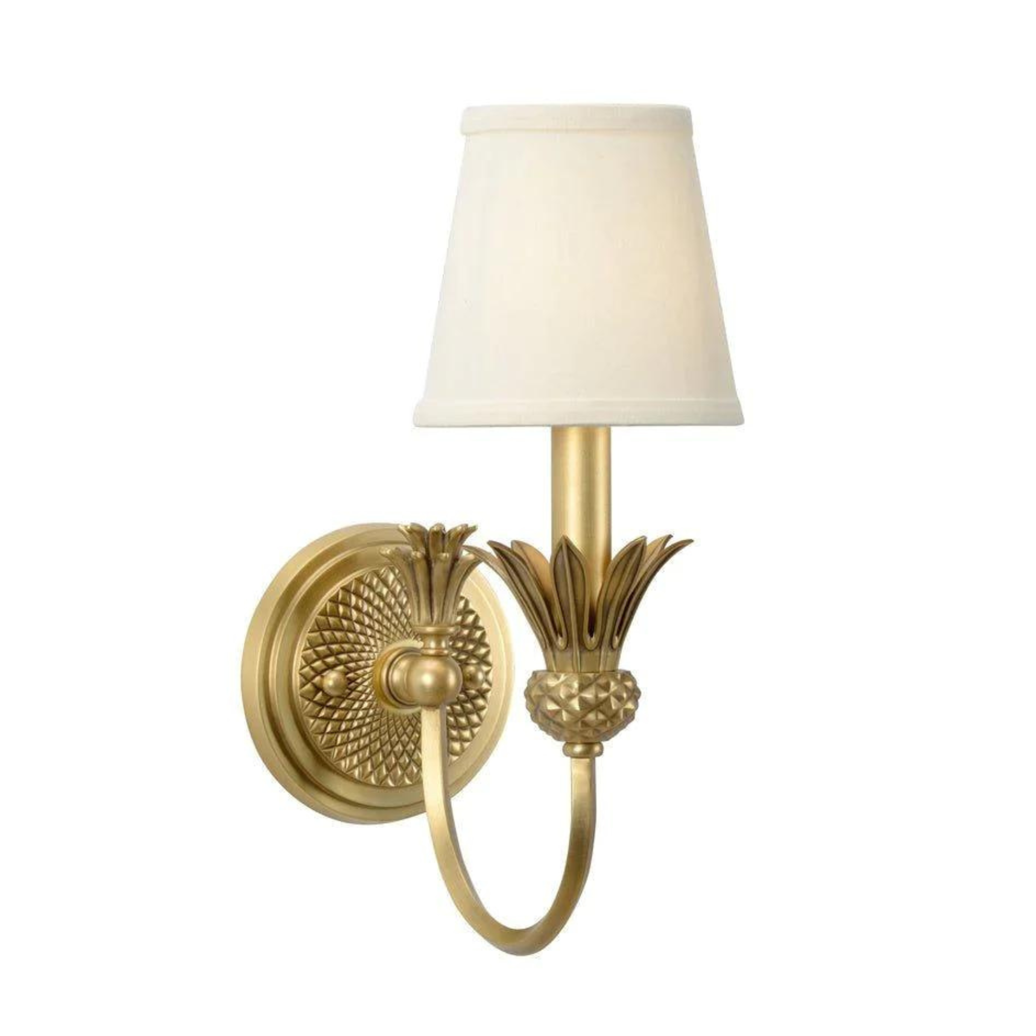 Traditional Antique Brass Wall Sconce With Off White Shade