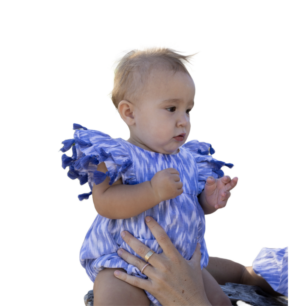Anna Baby Romper Blue Ikat - The Well Appointed House