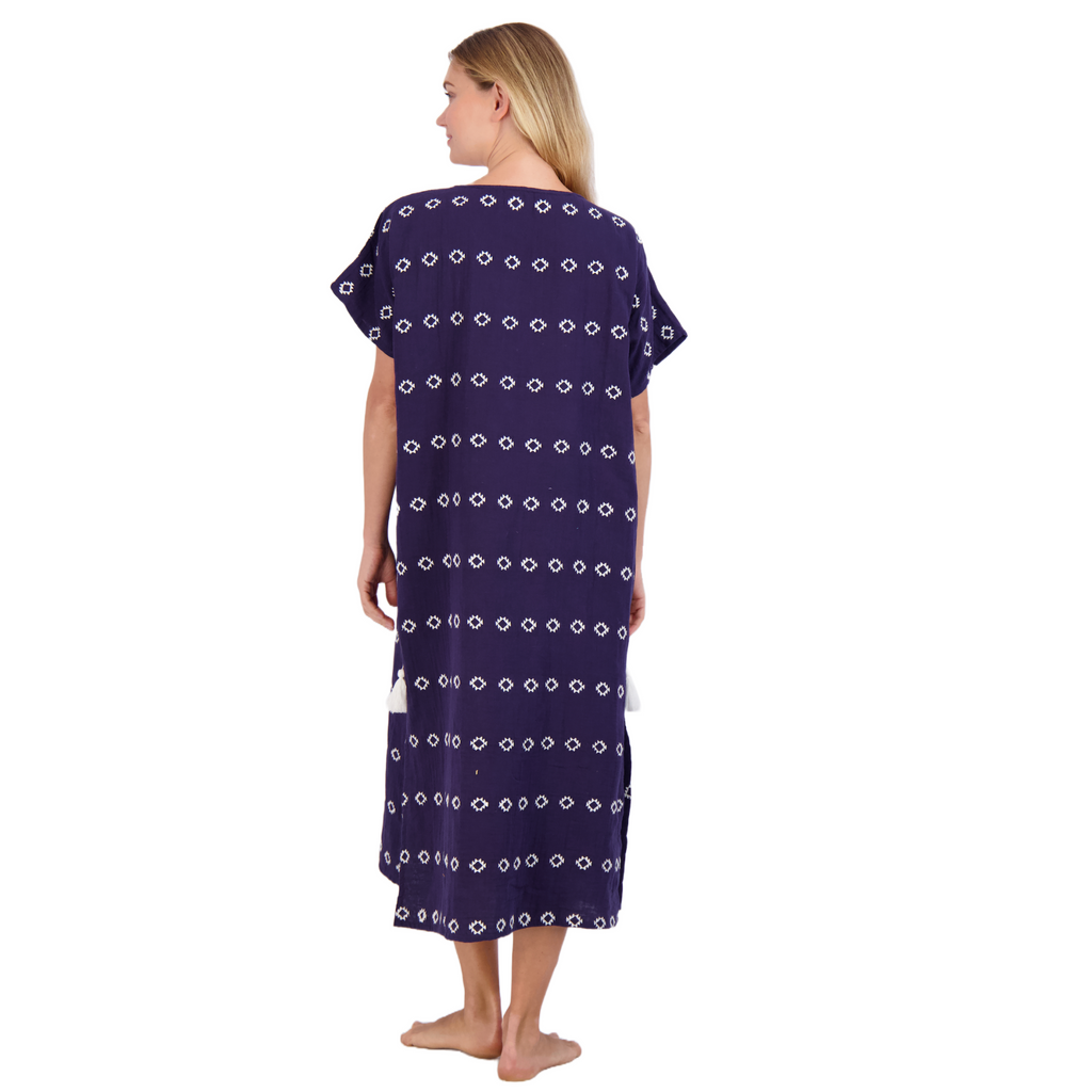 Capucine Women's Maxi Caftan Dress Navy Embroidery - The Well Appointed House