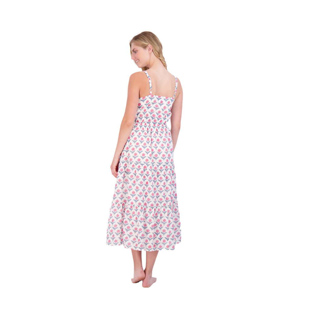 Emilie Women's Maxi Strappy Sundress Pink Flower - The Well Appointed House