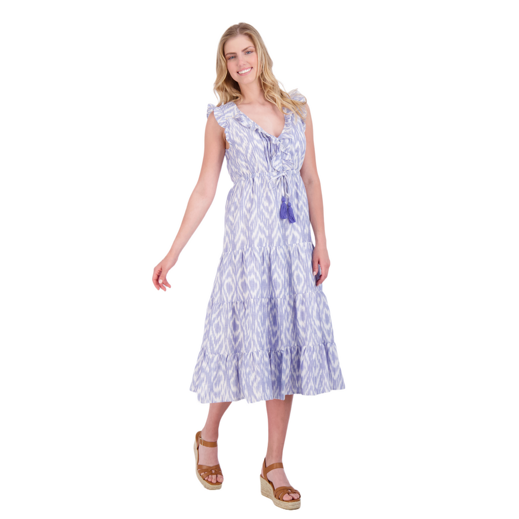 Giselle Women's Maxi Dress Blue Ikat - The Well Appointed House