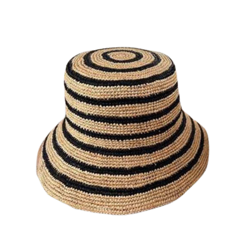 Chic Crochet Bucket Hat-Natural/Black Stripe - The Well Appointed House