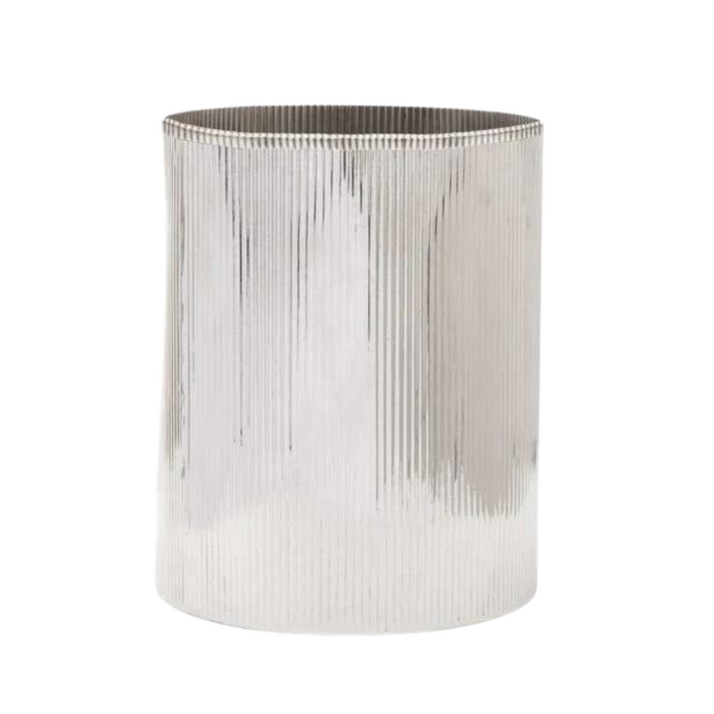 Pigeon & Poodle Round Redon Shiny Nickel Ribbed Metal Wastebasket - Wastebasket Sets - The Well Appointed House
