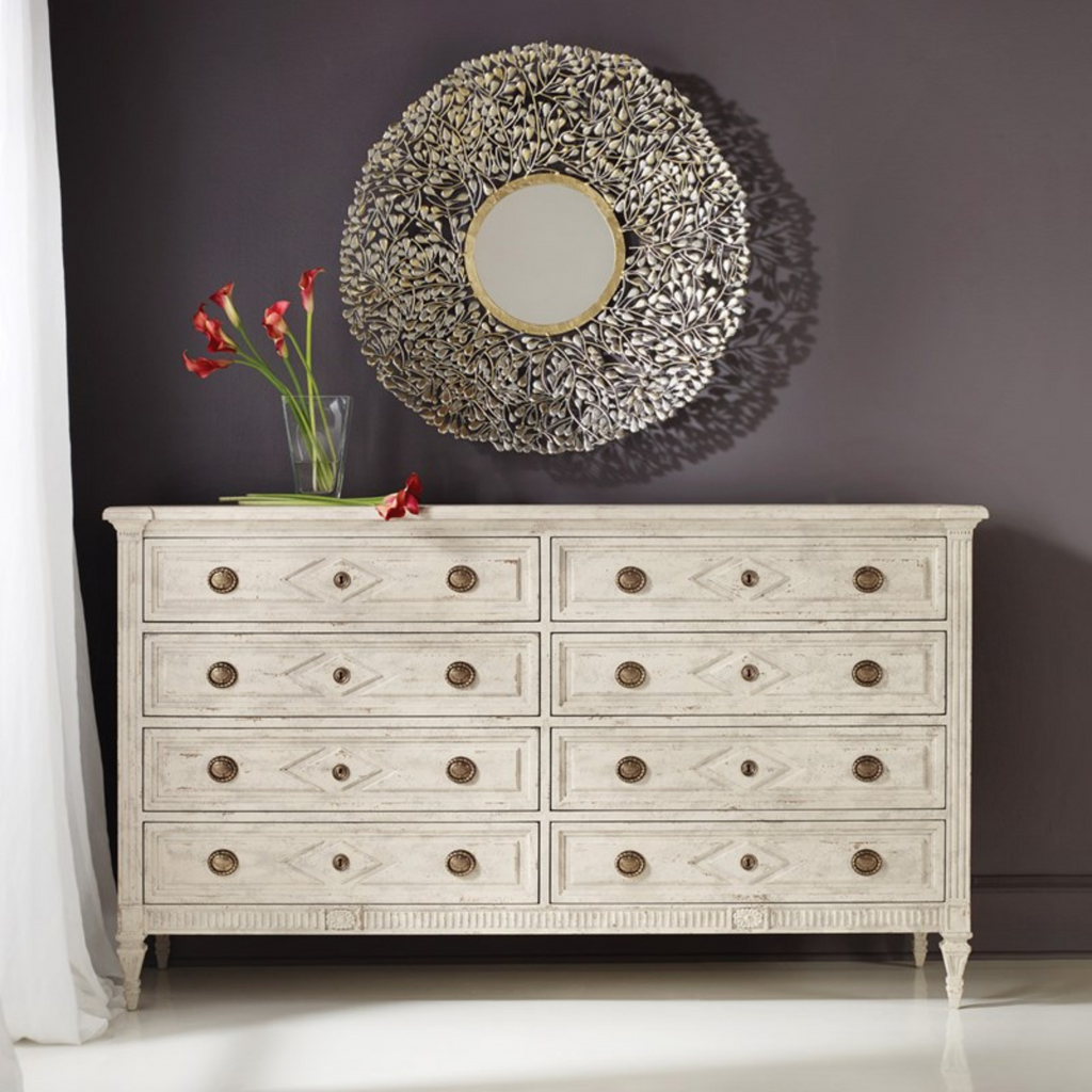 Modern History Eight Drawer Paris Dresser with Antique Painted Finish and Brass Hardware - The Well Appointed House