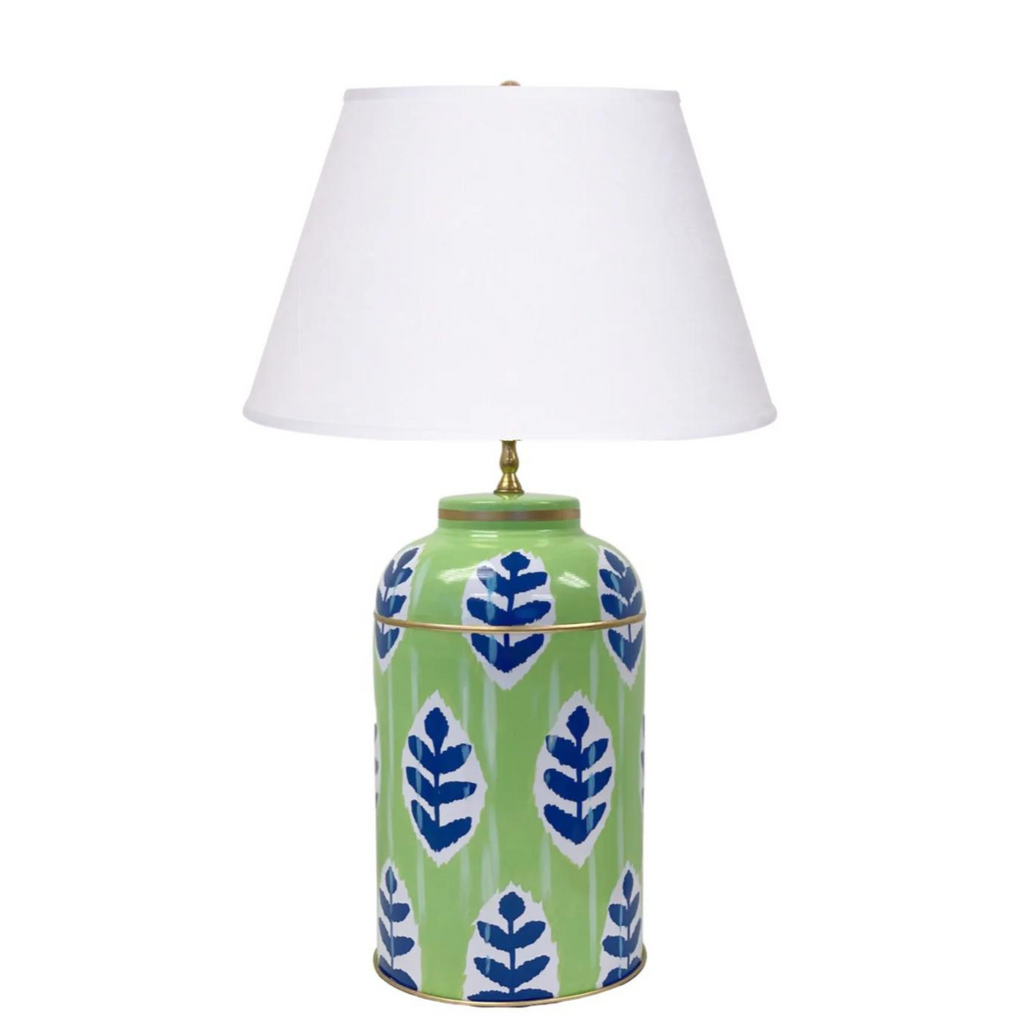 Louvre Ikat Tea Caddy Lamp in Green with White Linen Shade -  THE WELL APPOINTED HOUSE