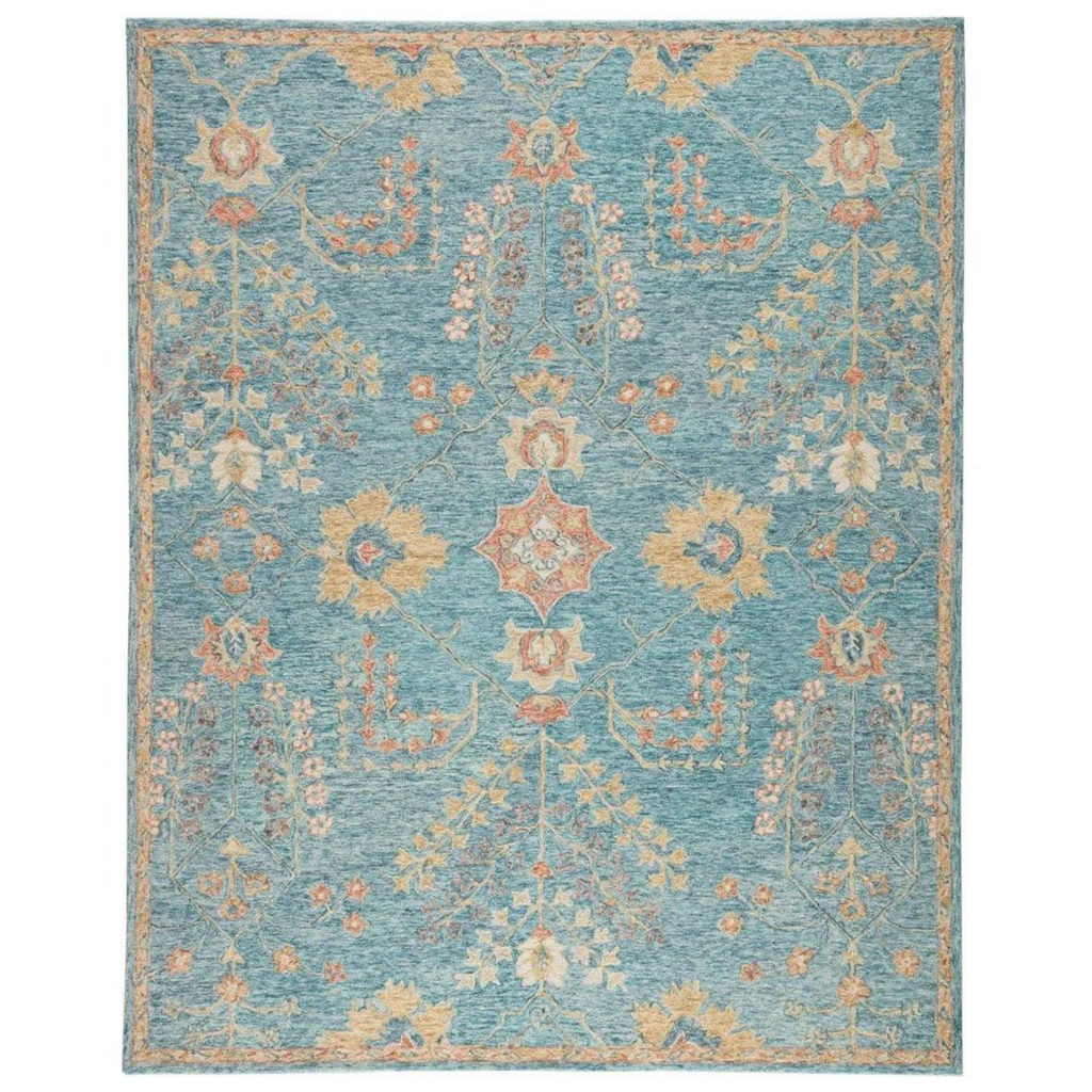 Province Area Rug in Teal Blue, Orange and Gold Tones - Rugs - The Well Appointed House