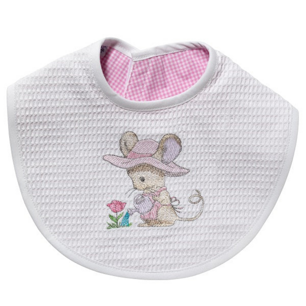 Bib in Gardening Mouse Pink - The Well Appointed House