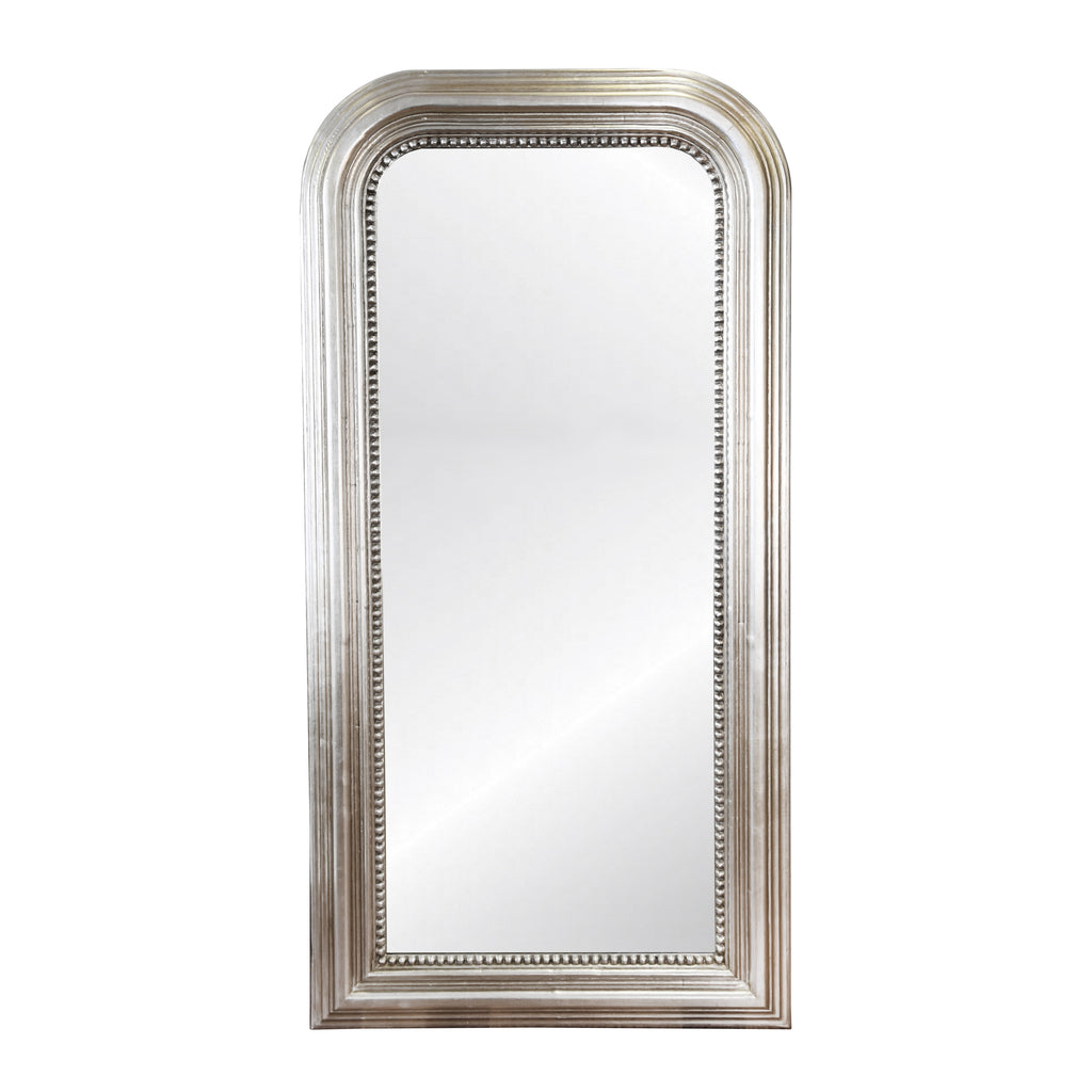 Waverly Hand Carved Silver Leaf Curved Top Rectangular Floor Mirror - Wall Mirrors - The Well Appointed House