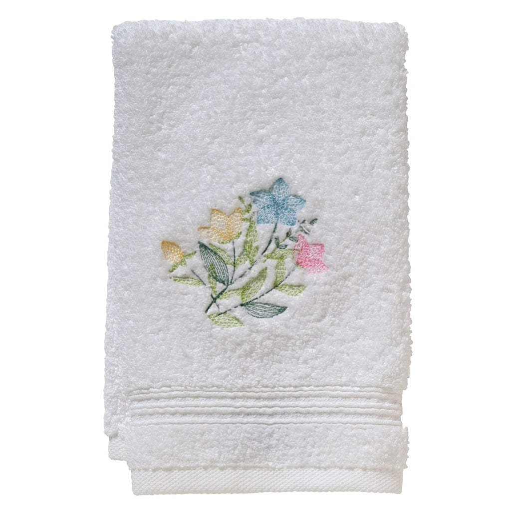 White Cotton Terry Guest Towel with Embroidered Spring Meadow-The Well Appointed House