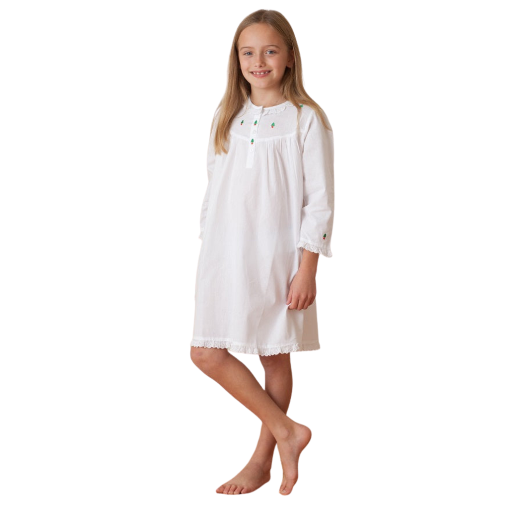 White Cotton Embroidered Christmas Dress - The Well Appointed House 